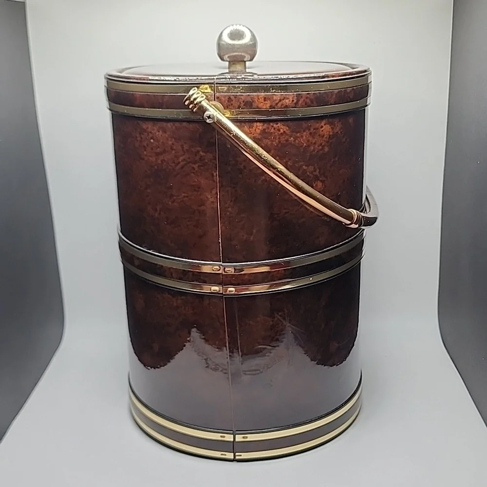 Champagne Ice Bucket Brown and Gold with Handle Vintage